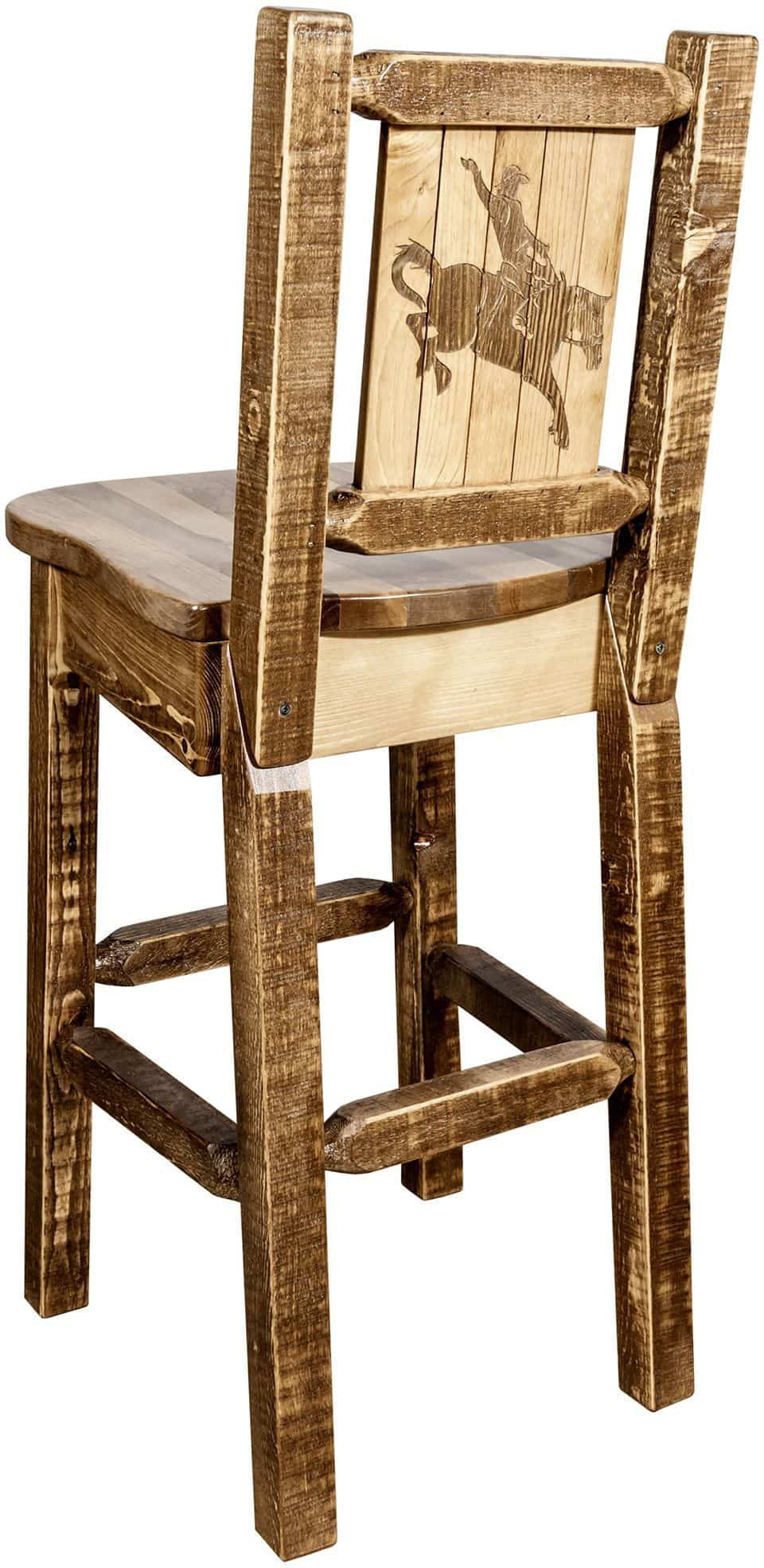 Montana Woodworks Homestead Kollektion Barshocker mit Rückseite und Laser Gravur Design - Flecken & Lacquer Finish