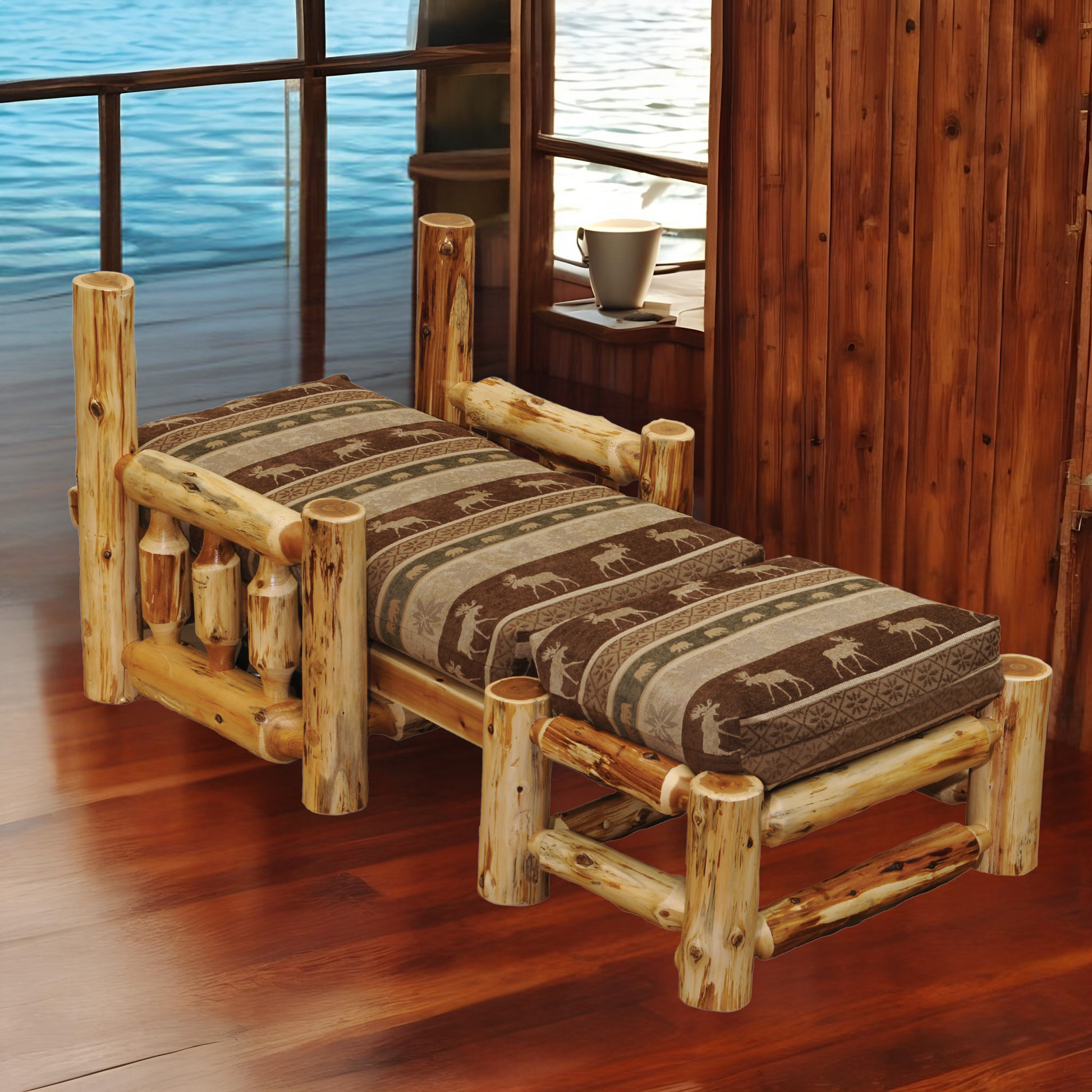 Fireside Lodge Cedar Log Futon Stuhl mit Ottoman
