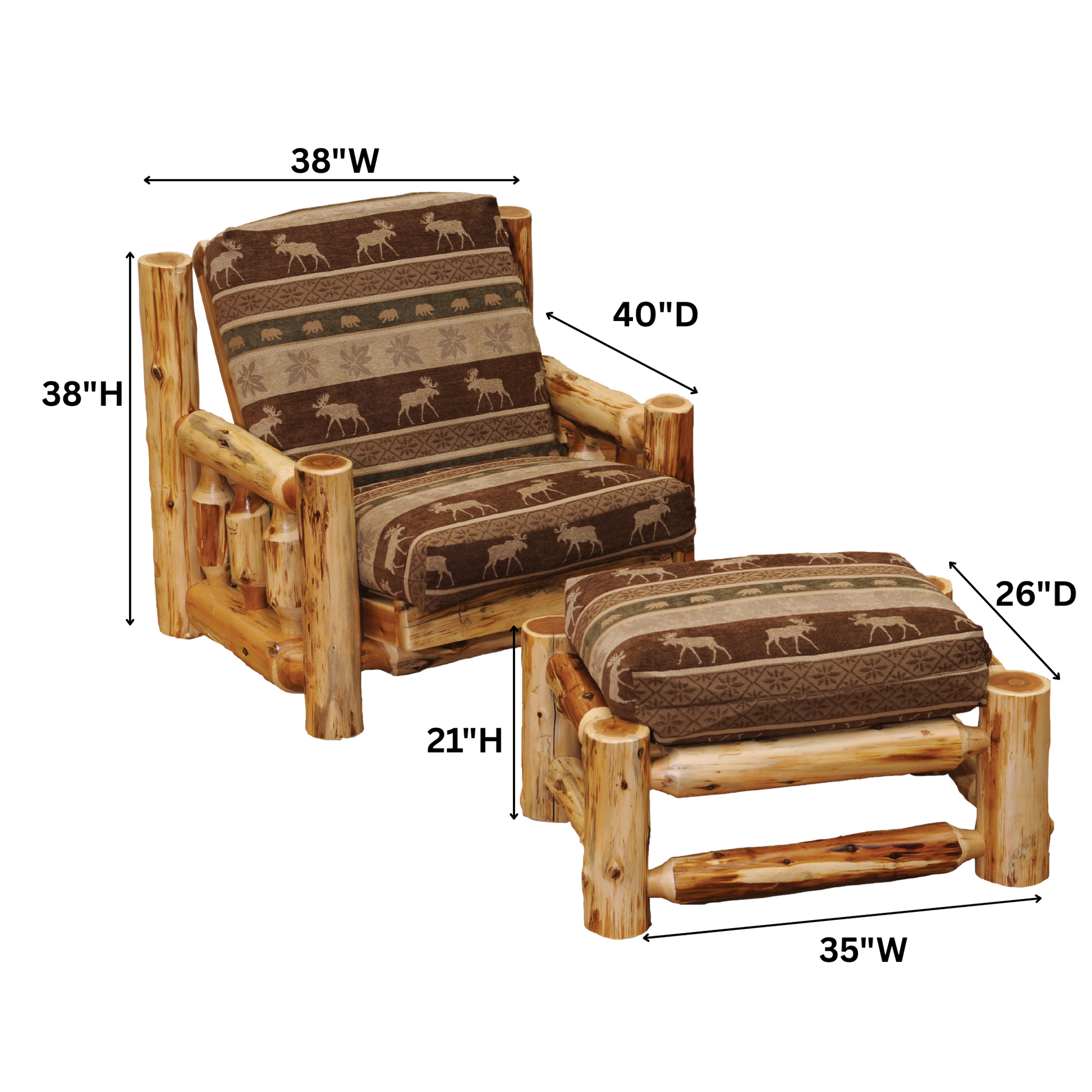 Fireside Lodge Cedar Log Futon Stuhl mit Ottoman