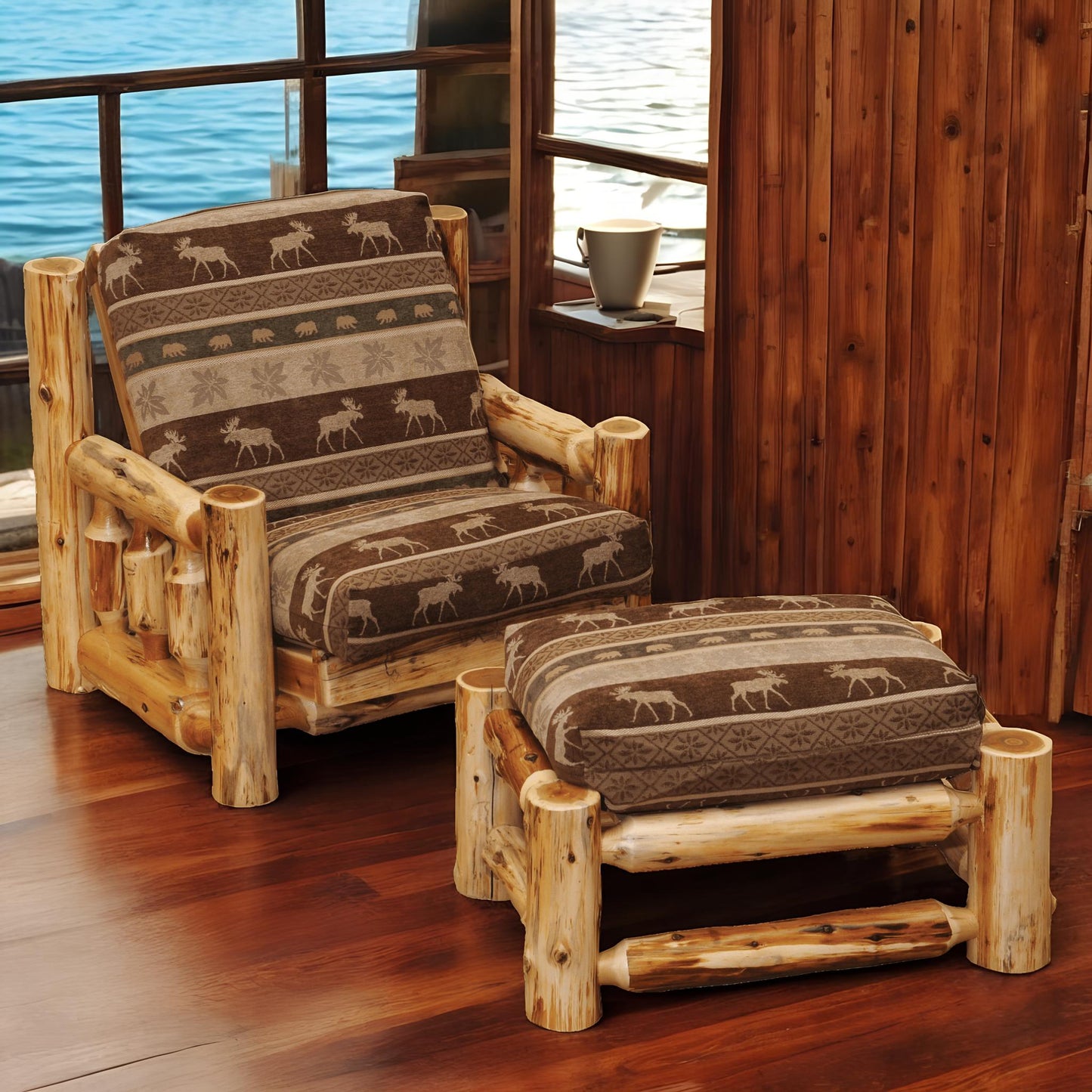 Fireside Lodge Cedar Log Futon Stuhl mit Ottoman