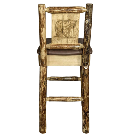 Montana Woodworks Glacier Country Kollektion Rückenunterstützter Barhocker mit Lasergravurdesign - Sattelpolsterung