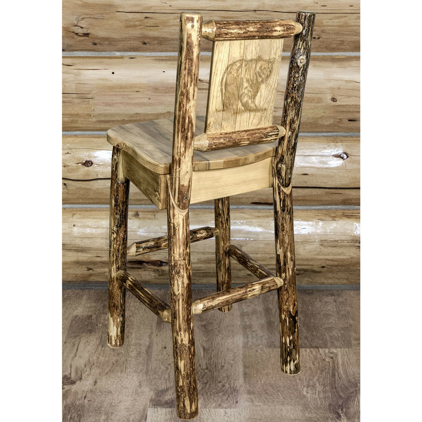 Montana Woodworks Glacier Country Kollektion Barshocker mit Rückseite - Laser Gravur Design