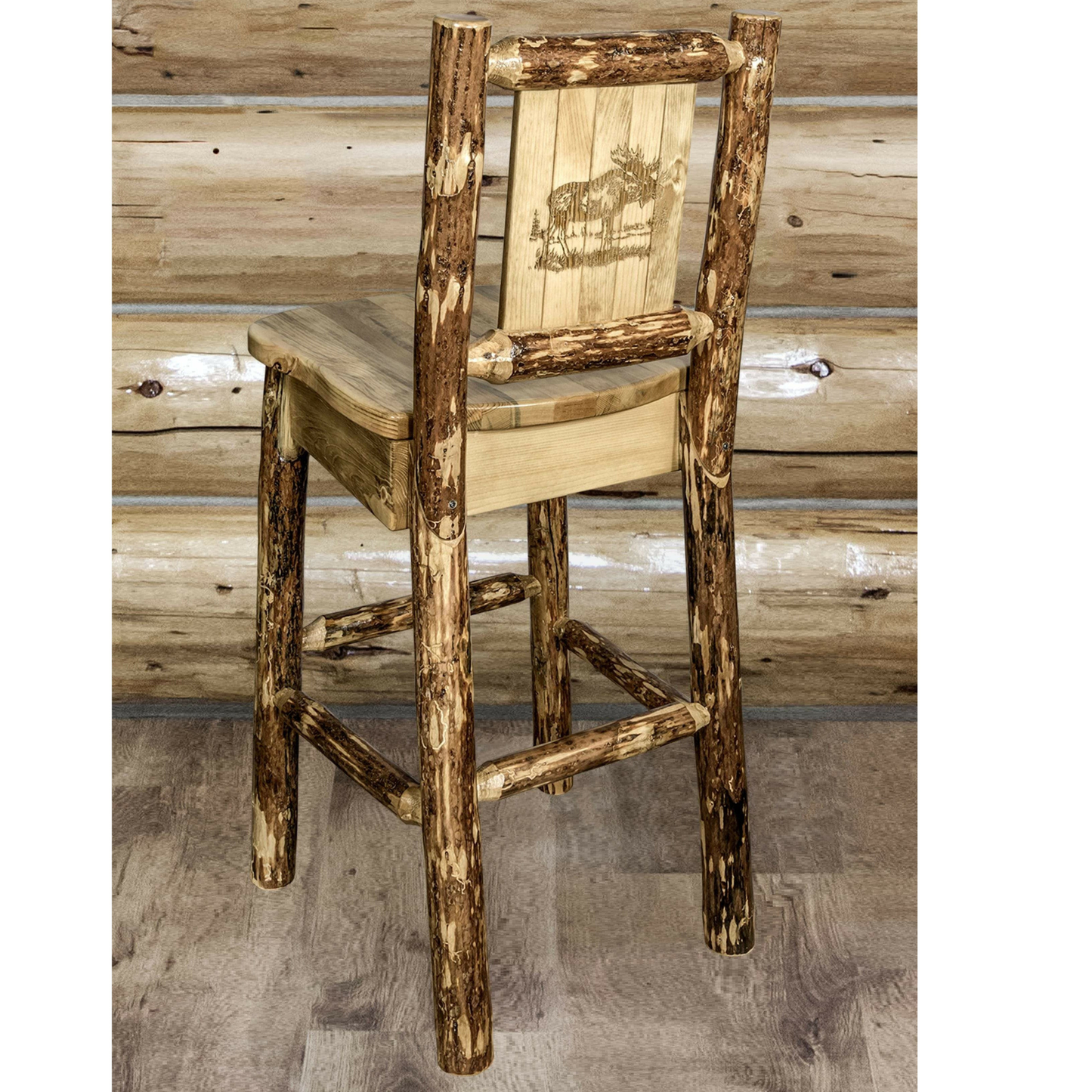 Montana Woodworks Glacier Country Kollektion Barshocker mit Rückseite - Laser Gravur Design
