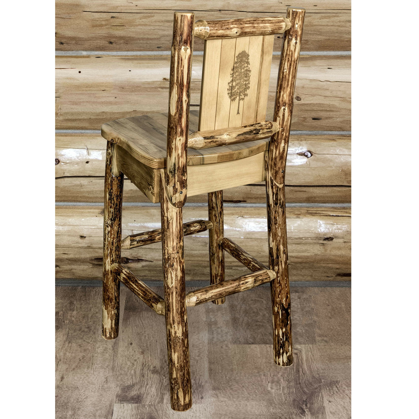 Montana Woodworks Glacier Country Kollektion Barshocker mit Rückseite - Laser Gravur Design