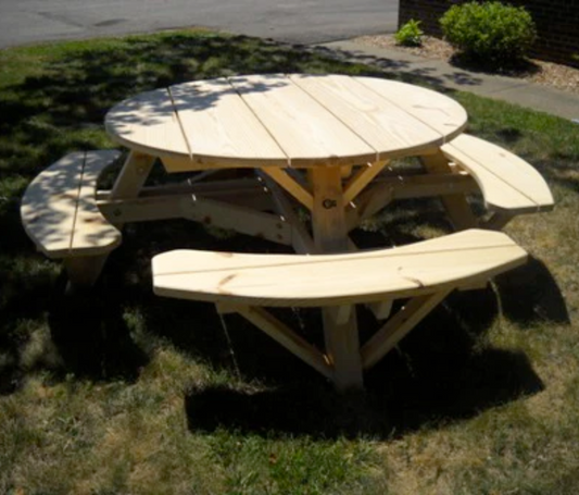 Moon Valley Rustic Cedar Log 56-Zoll-Runde Picknicktisch mit angeschlossenen Bänken