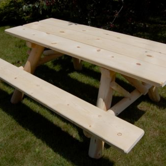 Moon Valley Rustic Cedar Log 8-Fuß Picknicktisch mit angeschlossenen Bänken