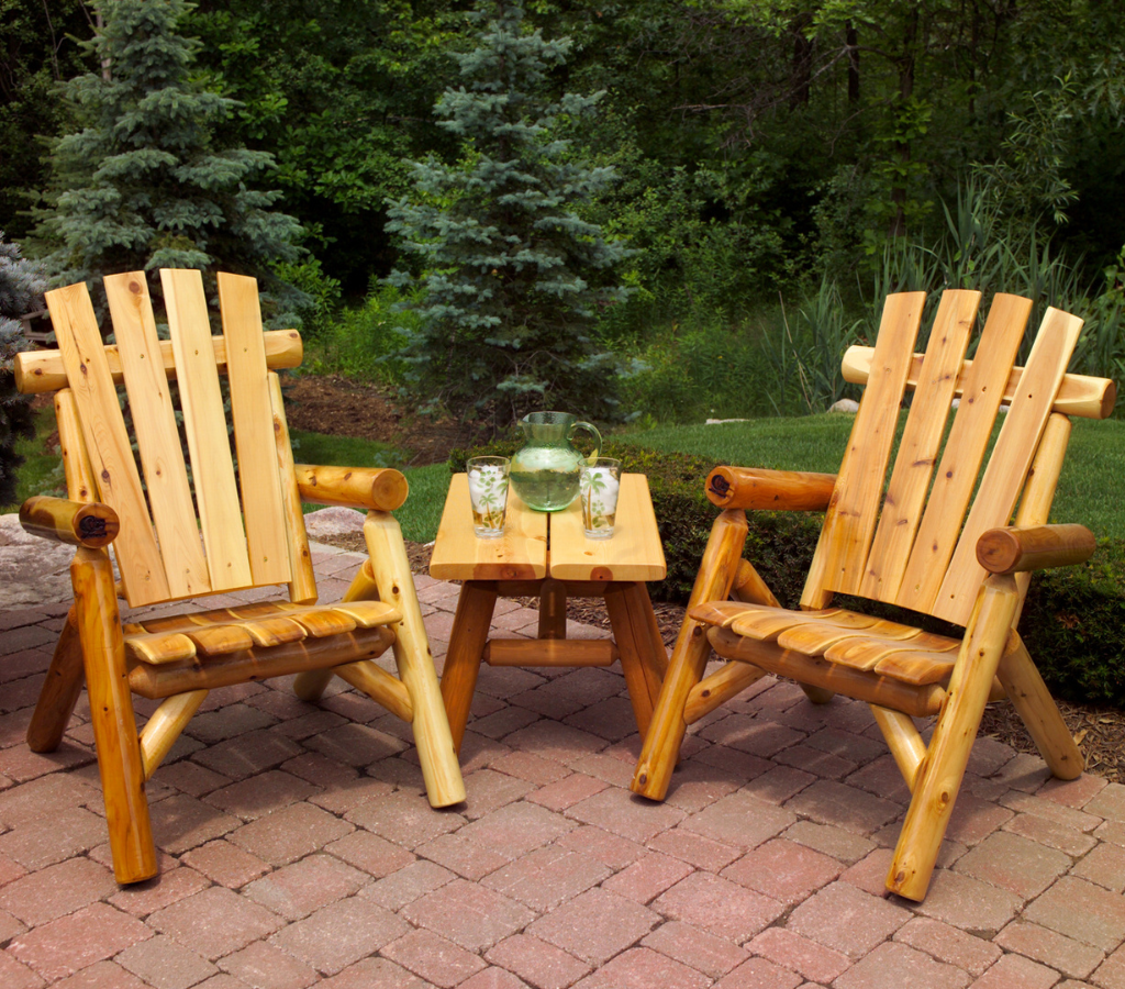Moon Valley Rustic Cedar Log Rasen Stühle mit Tisch