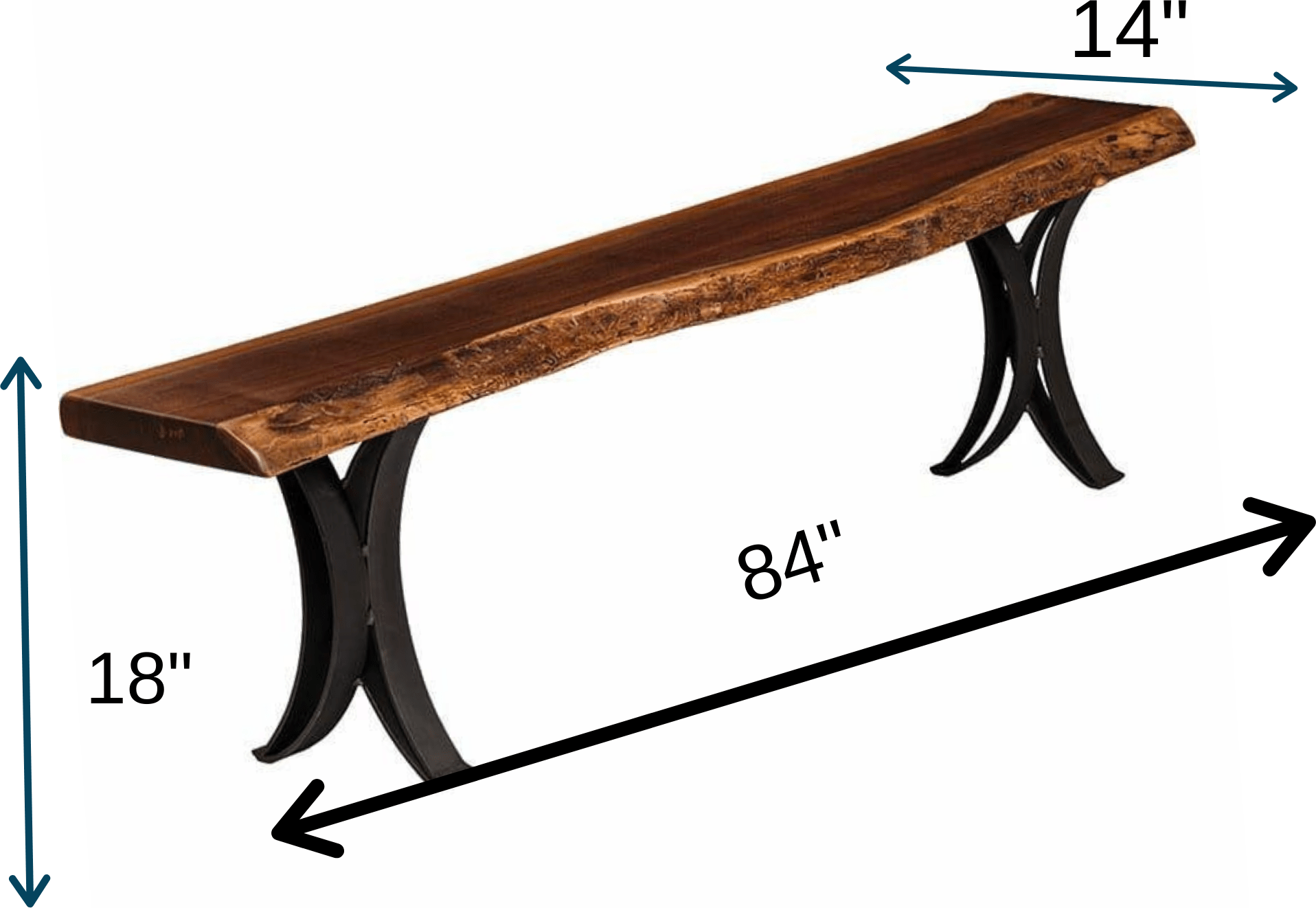 Barkman Möbel Live Edge Bench mit doppelt gekrümmter Basis