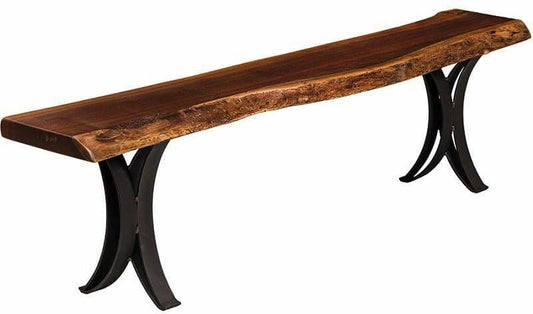 Barkman Möbel Live Edge Bench mit doppelt gekrümmter Basis
