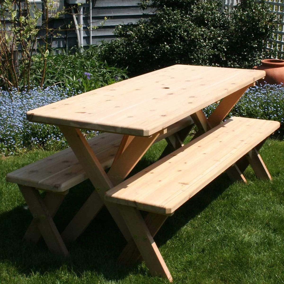 Creekvine Designs Rot Cedar 10 'Picnic Tisch mit freistehenden Bänken