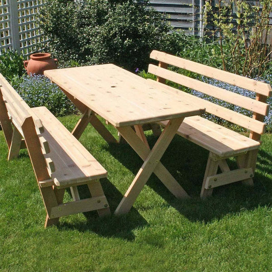 Creekvine Designs Rot Cedar 4 'Picnic Tisch mit Backed Benches