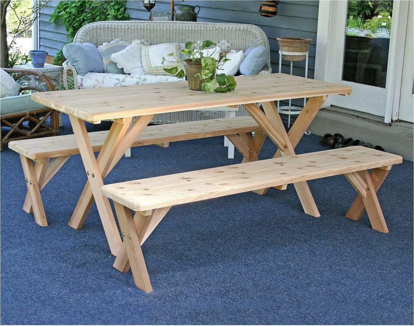 Creekvine Designs Rot Cedar 4 'Picnic Tisch mit freistehenden Bänken