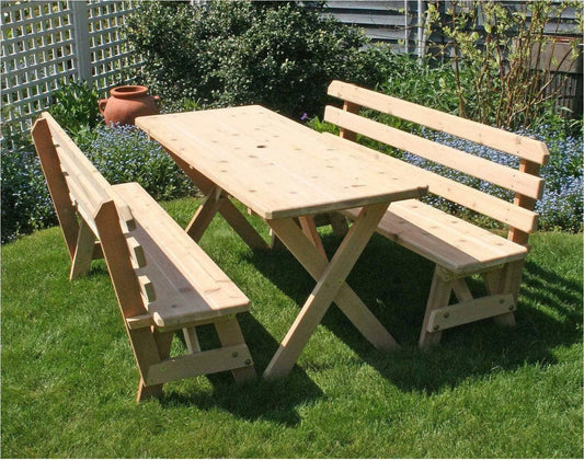 Creekvine Designs Rot Cedar 8 'Picnic Tisch mit Backed Benches
