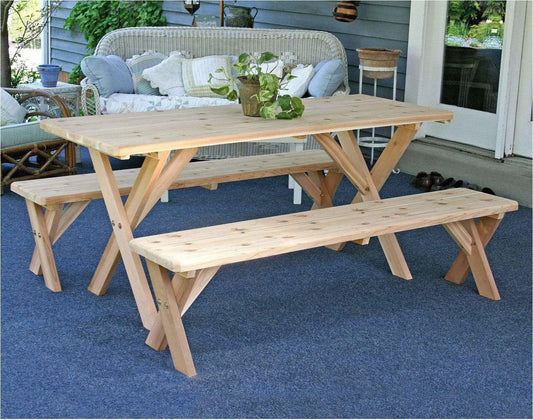 Creekvine Designs Rot Cedar 8 'Picnic Tisch mit freistehenden Bänken