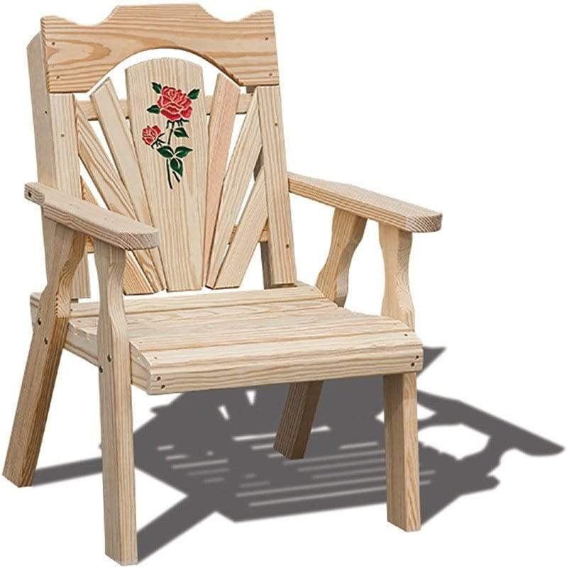 Creekvine Designs Behandelt Pine Fanback Patio Stuhl mit Rose Design