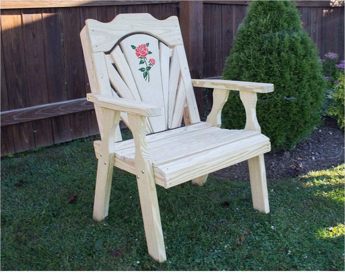 Creekvine Designs Behandelt Pine Fanback Patio Stuhl mit Rose Design