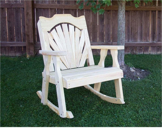 Creekvine Designs Behandelt Pine Fanback Schaukelstuhl