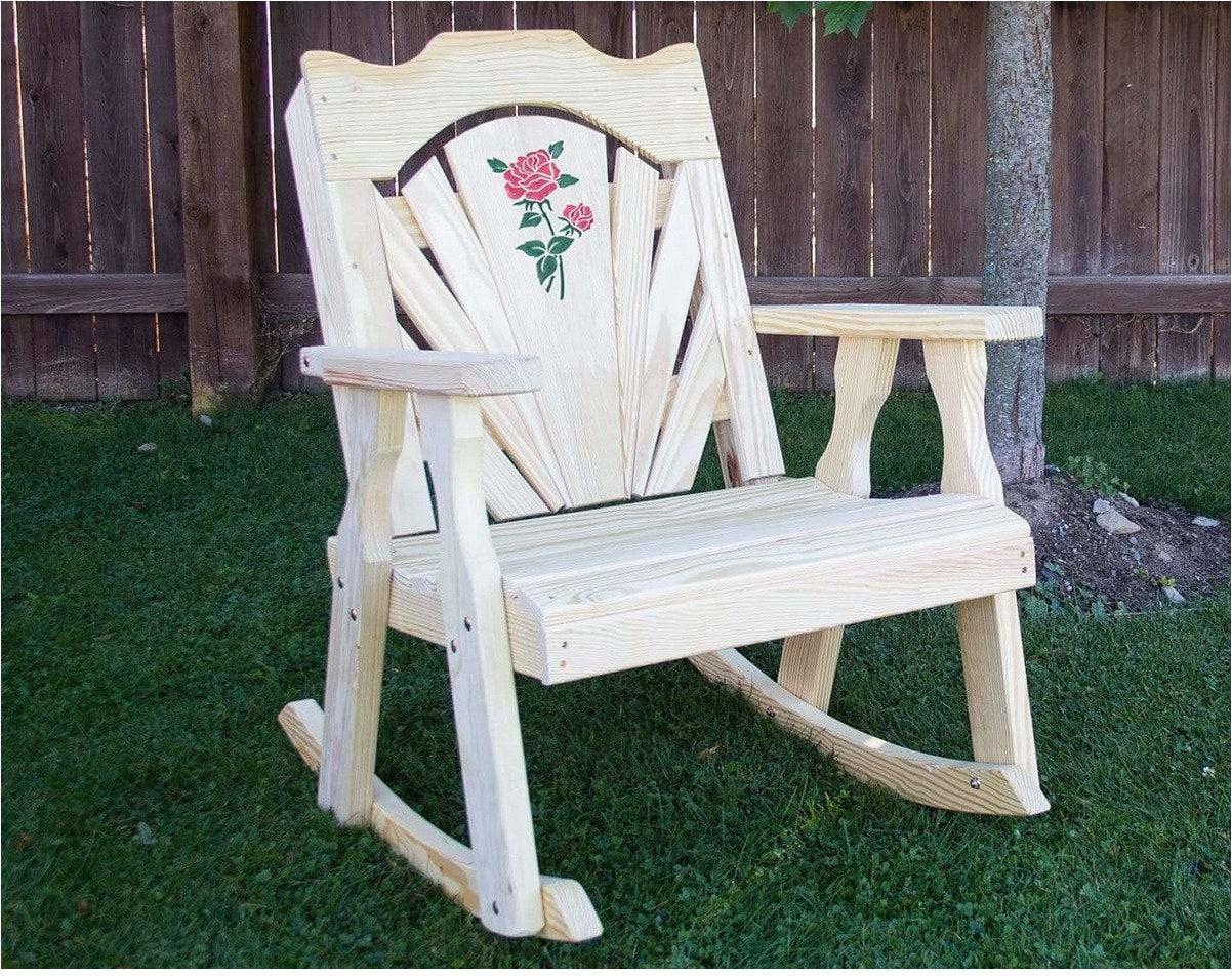 Creekvine Designs Behandelt Pine Fanback Schaukelstuhl mit Rose Design