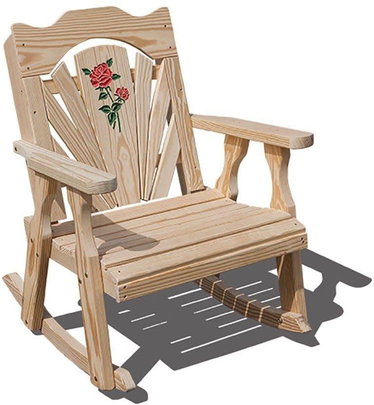 Creekvine Designs Behandelt Pine Fanback Schaukelstuhl mit Rose Design