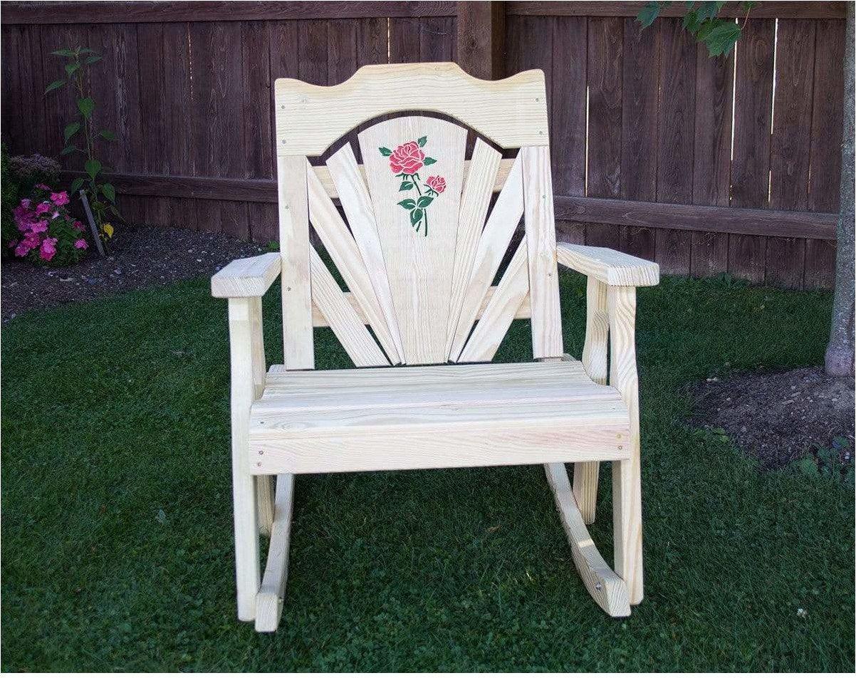 Creekvine Designs Behandelt Pine Fanback Schaukelstuhl mit Rose Design