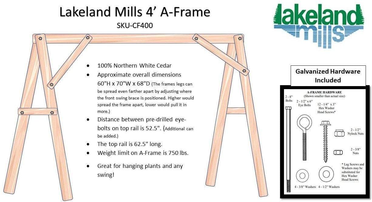 Lakeland Mills Cedar Log A-Frame 4' Swing Mount