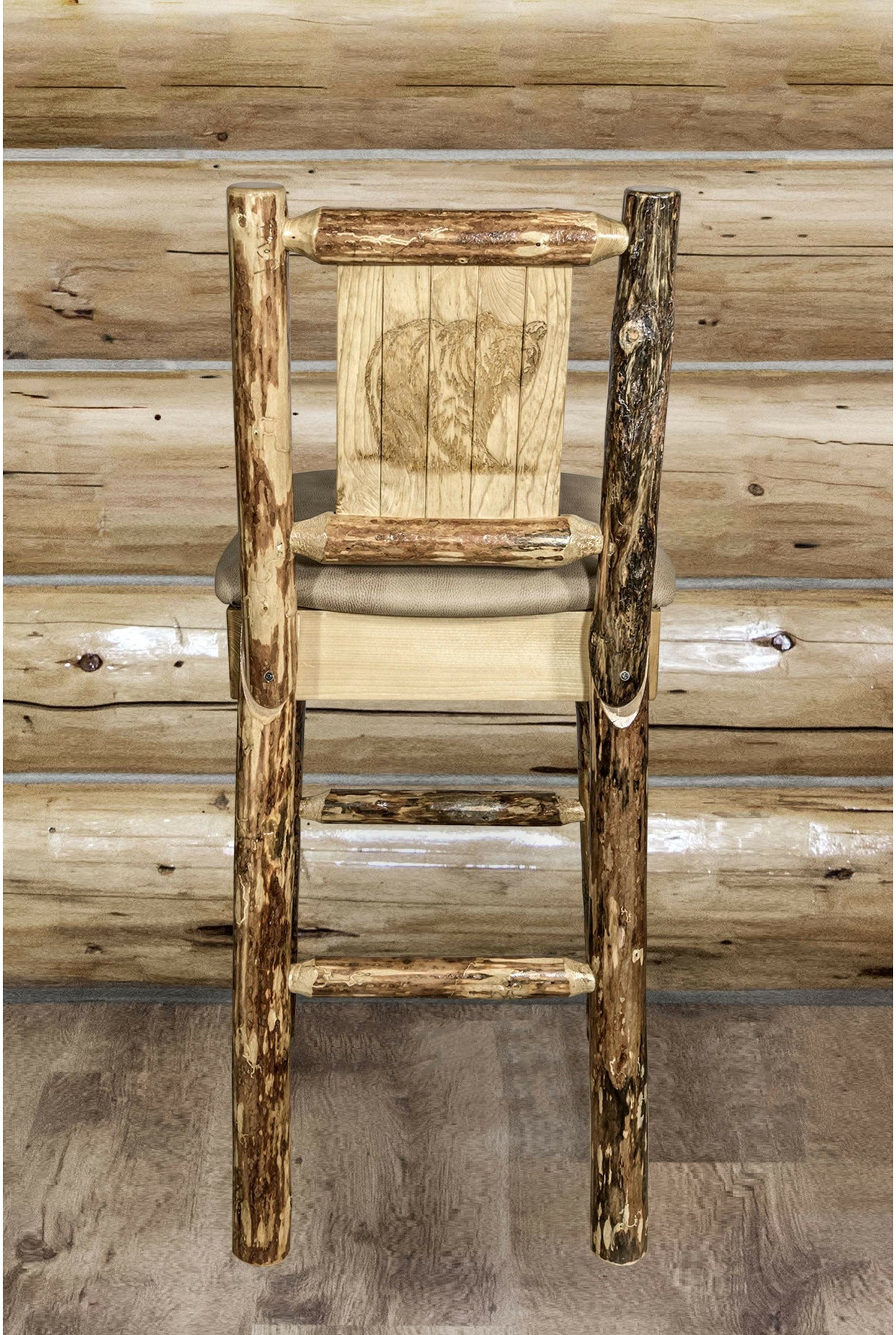 Montana Woodworks Glacier Country Kollektion Rückenunterstützter Barhocker mit Lasergravurdesign - Buckskin Polsterung