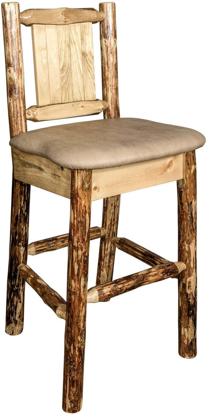 Montana Woodworks Glacier Country Kollektion Rückenunterstützter Barhocker mit Lasergravurdesign - Buckskin Polsterung