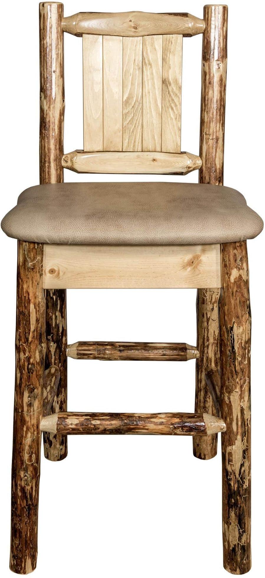 Montana Woodworks Glacier Country Kollektion Rückenunterstützter Barhocker mit Lasergravurdesign - Buckskin Polsterung