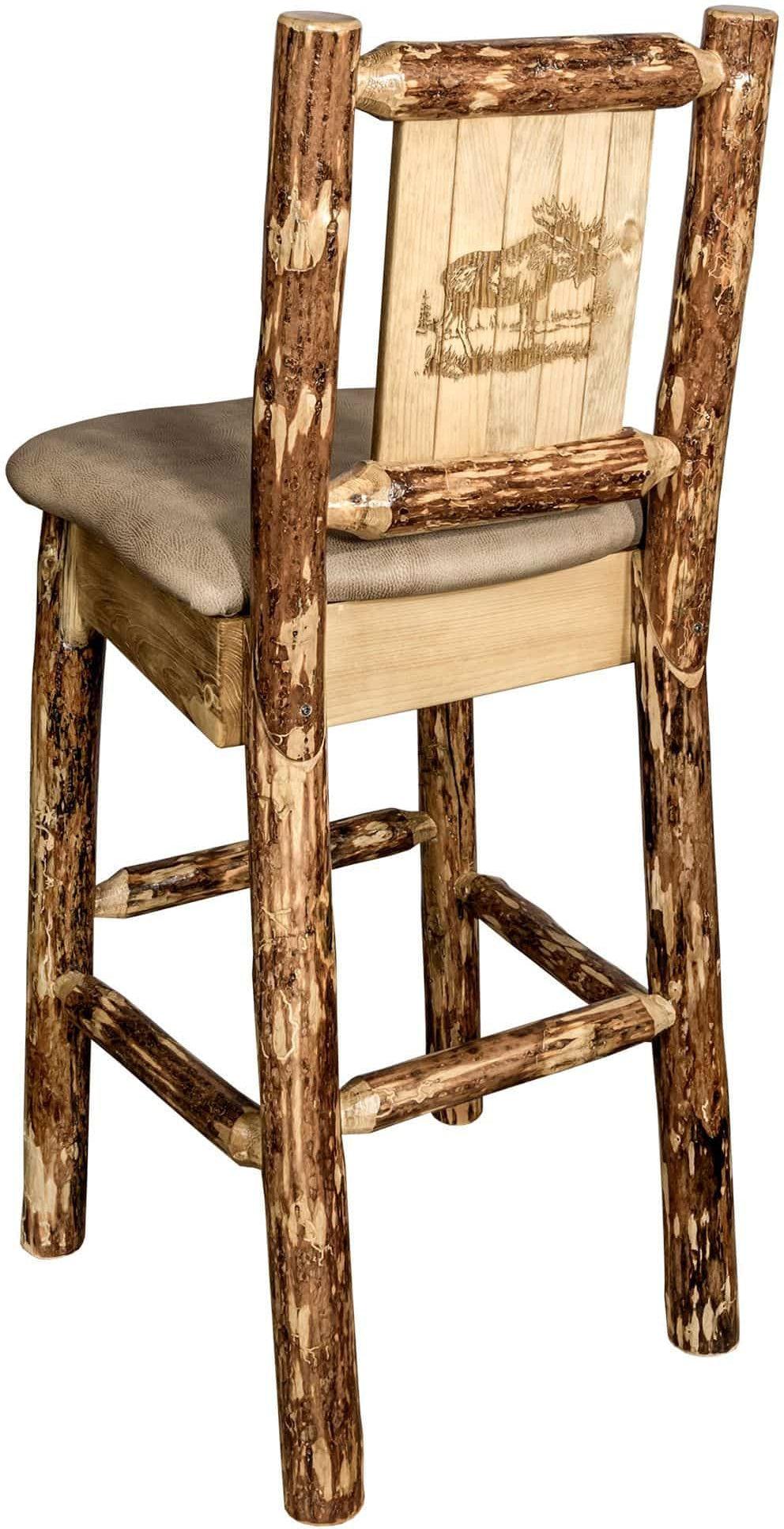 Montana Woodworks Glacier Country Kollektion Rückenunterstützter Barhocker mit Lasergravurdesign - Buckskin Polsterung
