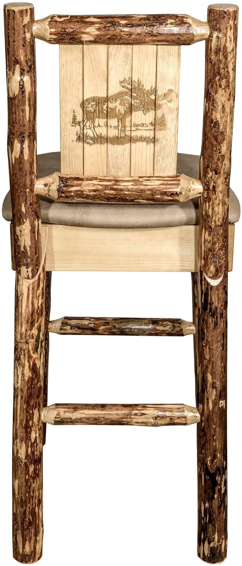 Montana Woodworks Glacier Country Kollektion Rückenunterstützter Barhocker mit Lasergravurdesign - Buckskin Polsterung