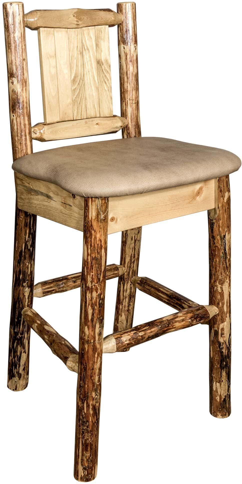 Montana Woodworks Glacier Country Kollektion Rückenunterstützter Barhocker mit Lasergravurdesign - Buckskin Polsterung