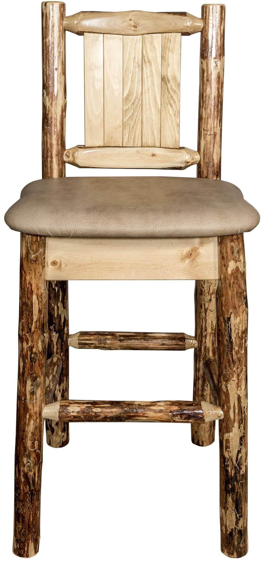 Montana Woodworks Glacier Country Kollektion Rückenunterstützter Barhocker mit Lasergravurdesign - Buckskin Polsterung