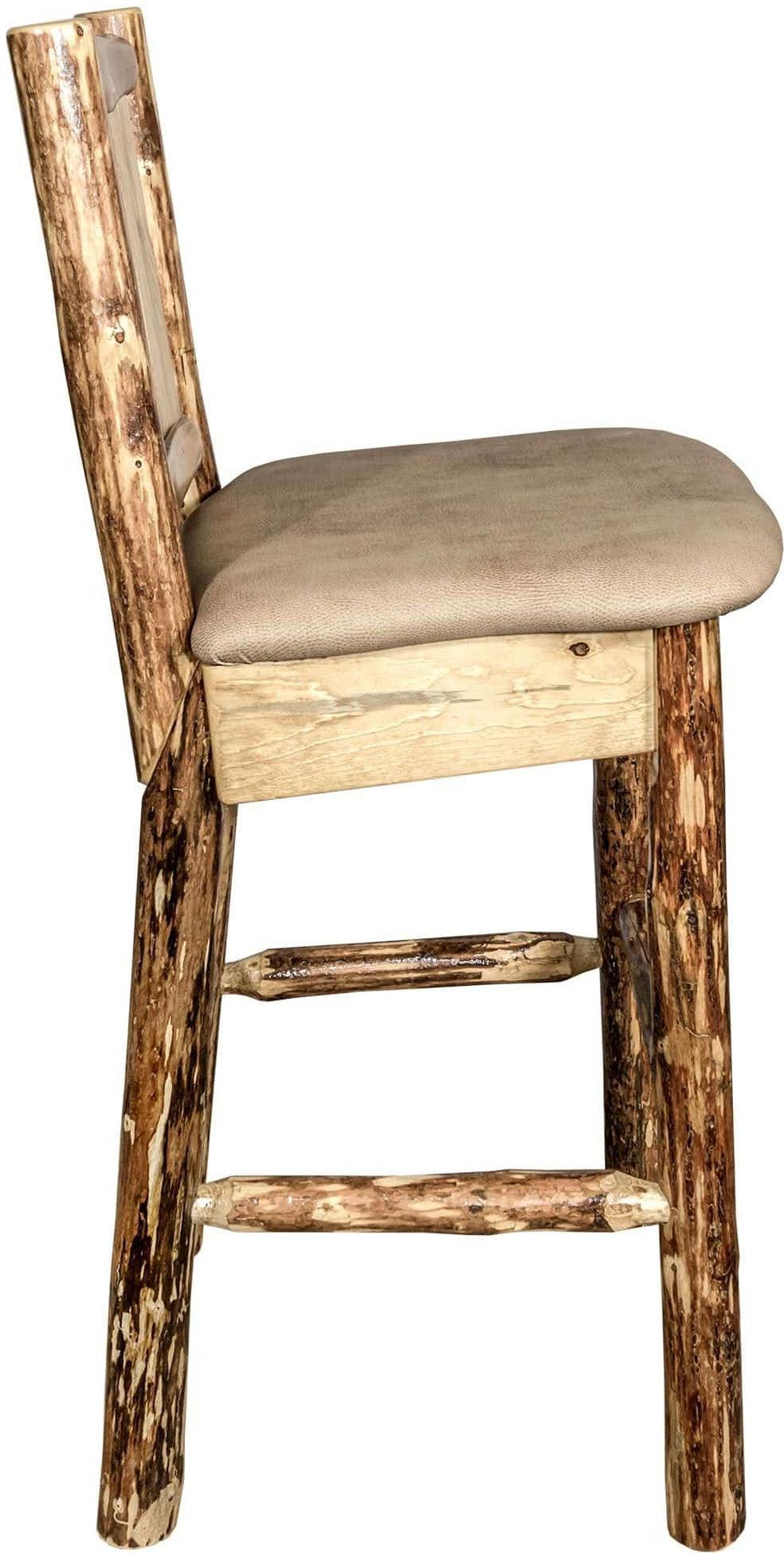 Montana Woodworks Glacier Country Kollektion Rückenunterstützter Barhocker mit Lasergravurdesign - Buckskin Polsterung