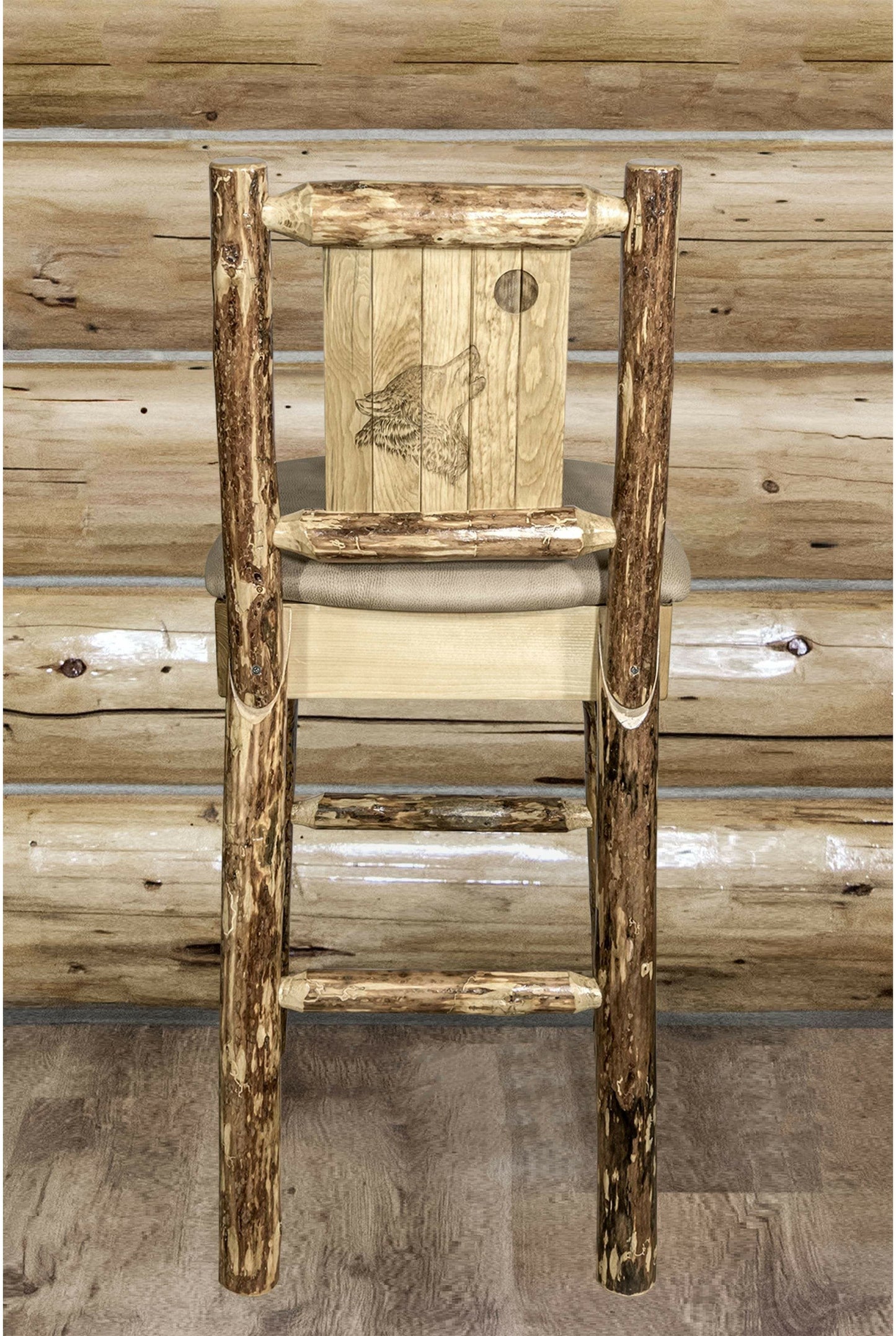 Montana Woodworks Glacier Country Kollektion Rückenunterstützter Barhocker mit Lasergravurdesign - Buckskin Polsterung