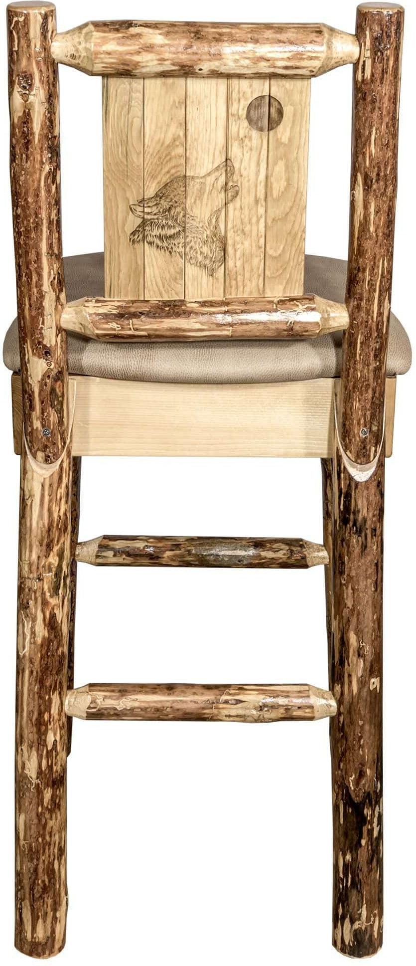 Montana Woodworks Glacier Country Kollektion Rückenunterstützter Barhocker mit Lasergravurdesign - Buckskin Polsterung