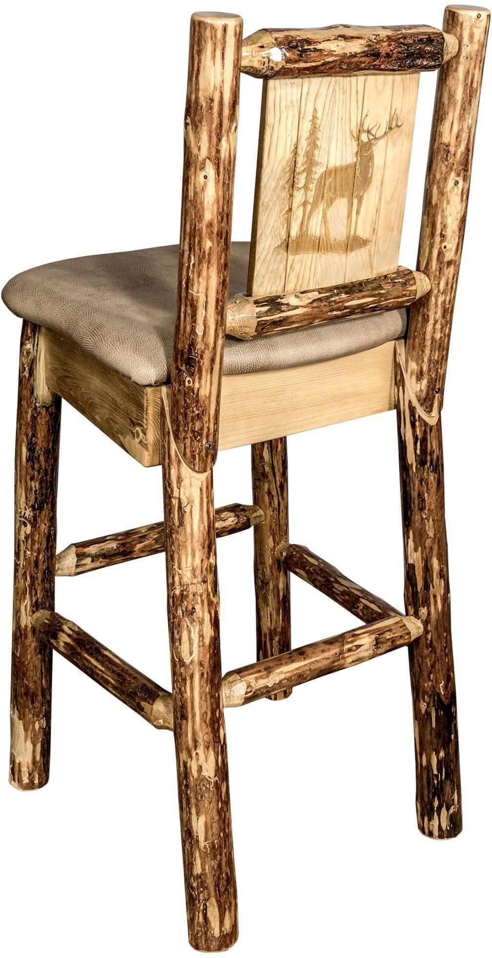 Montana Woodworks Glacier Country Kollektion Rückenunterstützter Barhocker mit Lasergravurdesign - Buckskin Polsterung