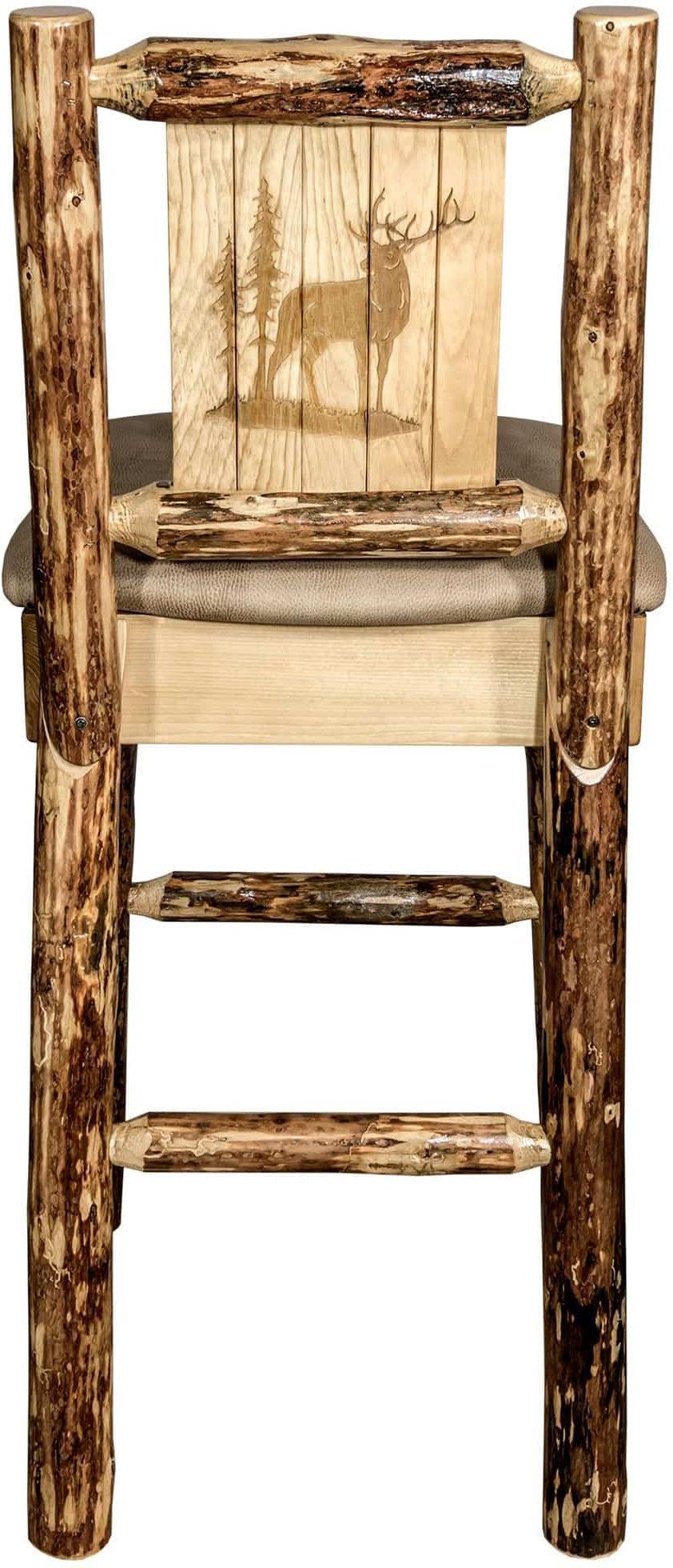 Montana Woodworks Glacier Country Kollektion Rückenunterstützter Barhocker mit Lasergravurdesign - Buckskin Polsterung