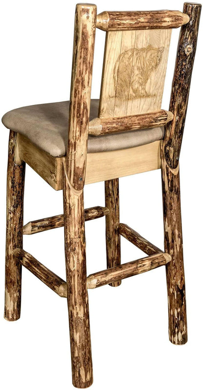 Montana Woodworks Glacier Country Kollektion Rückenunterstützter Barhocker mit Lasergravurdesign - Buckskin Polsterung