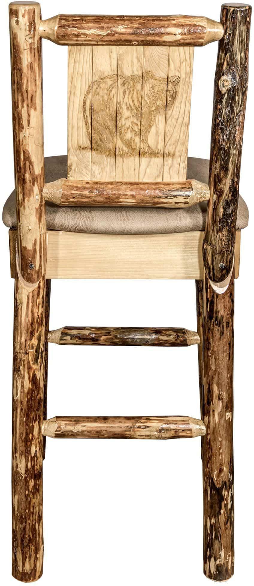 Montana Woodworks Glacier Country Kollektion Rückenunterstützter Barhocker mit Lasergravurdesign - Buckskin Polsterung