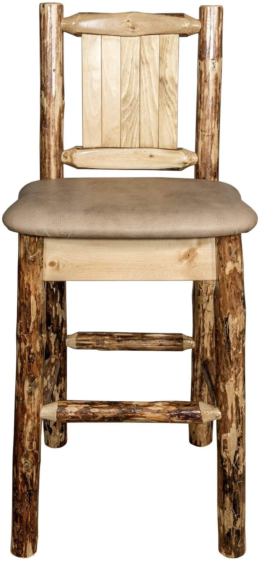 Montana Woodworks Glacier Country Kollektion Rückenunterstützter Barhocker mit Lasergravurdesign - Buckskin Polsterung