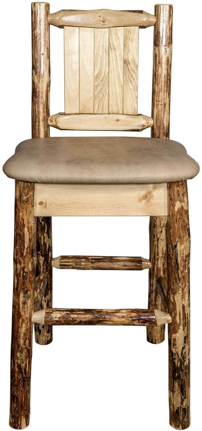 Montana Woodworks Glacier Country Kollektion Rückenunterstützter Barhocker mit Lasergravurdesign - Buckskin Polsterung