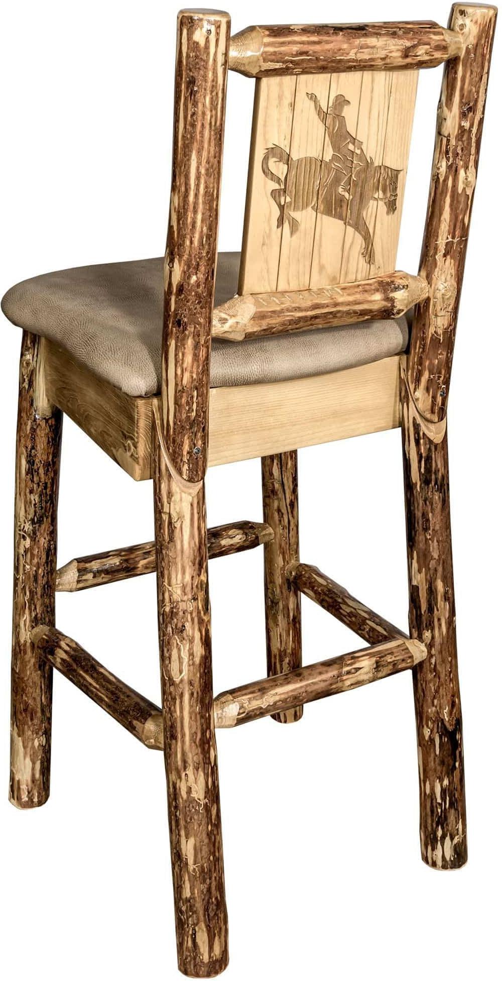 Montana Woodworks Glacier Country Kollektion Rückenunterstützter Barhocker mit Lasergravurdesign - Buckskin Polsterung