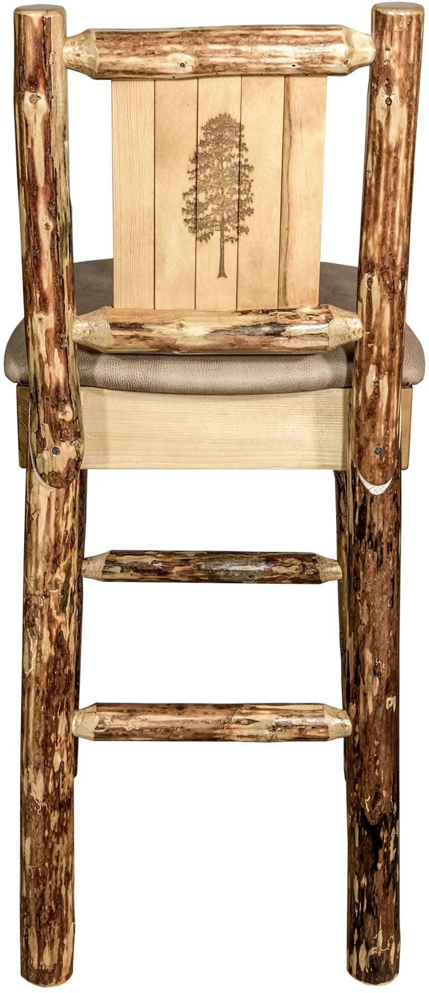 Montana Woodworks Glacier Country Kollektion Rückenunterstützter Barhocker mit Lasergravurdesign - Buckskin Polsterung