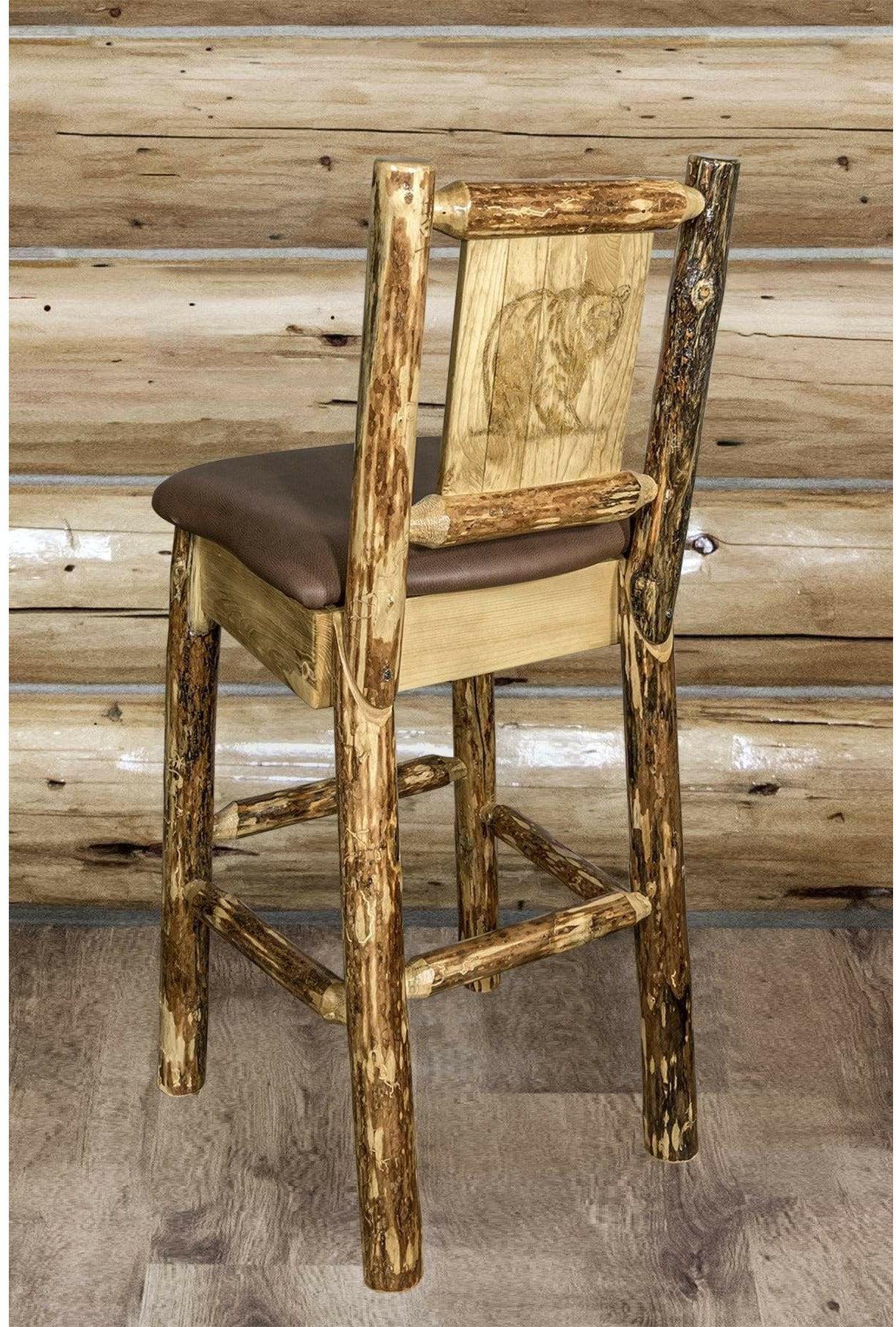 Montana Woodworks Glacier Country Kollektion Rückenunterstützter Barhocker mit Lasergravurdesign - Sattelpolsterung
