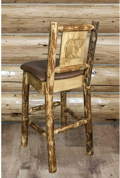 Montana Woodworks Glacier Country Kollektion Rückenunterstützter Barhocker mit Lasergravurdesign - Sattelpolsterung