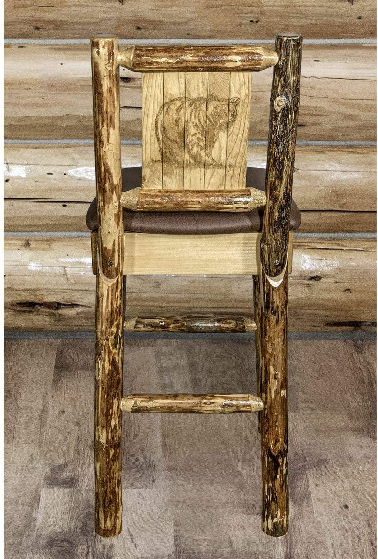 Montana Woodworks Glacier Country Kollektion Rückenunterstützter Barhocker mit Lasergravurdesign - Sattelpolsterung