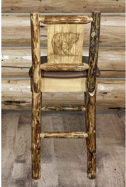 Montana Woodworks Glacier Country Kollektion Rückenunterstützter Barhocker mit Lasergravurdesign - Sattelpolsterung