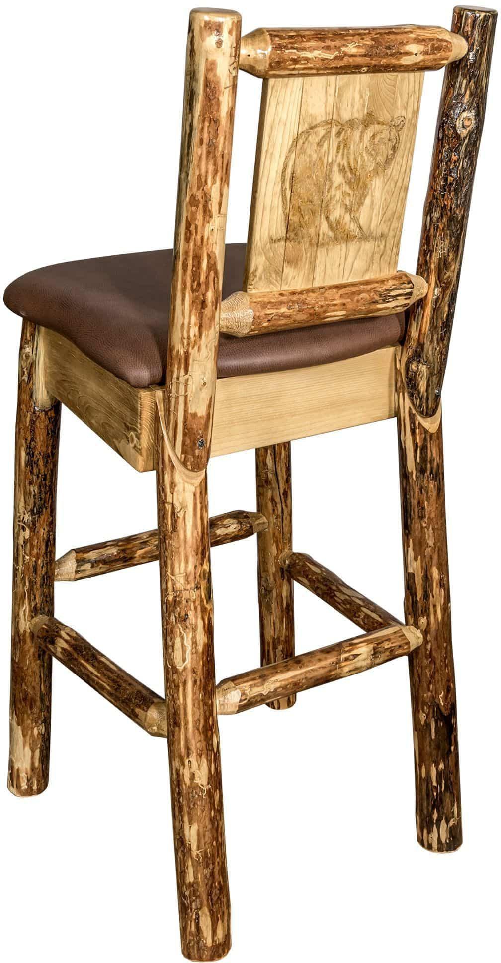 Montana Woodworks Glacier Country Kollektion Rückenunterstützter Barhocker mit Lasergravurdesign - Sattelpolsterung