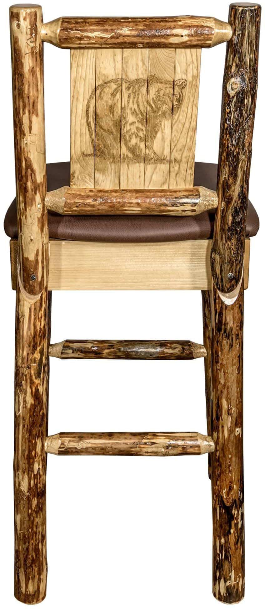 Montana Woodworks Glacier Country Kollektion Rückenunterstützter Barhocker mit Lasergravurdesign - Sattelpolsterung