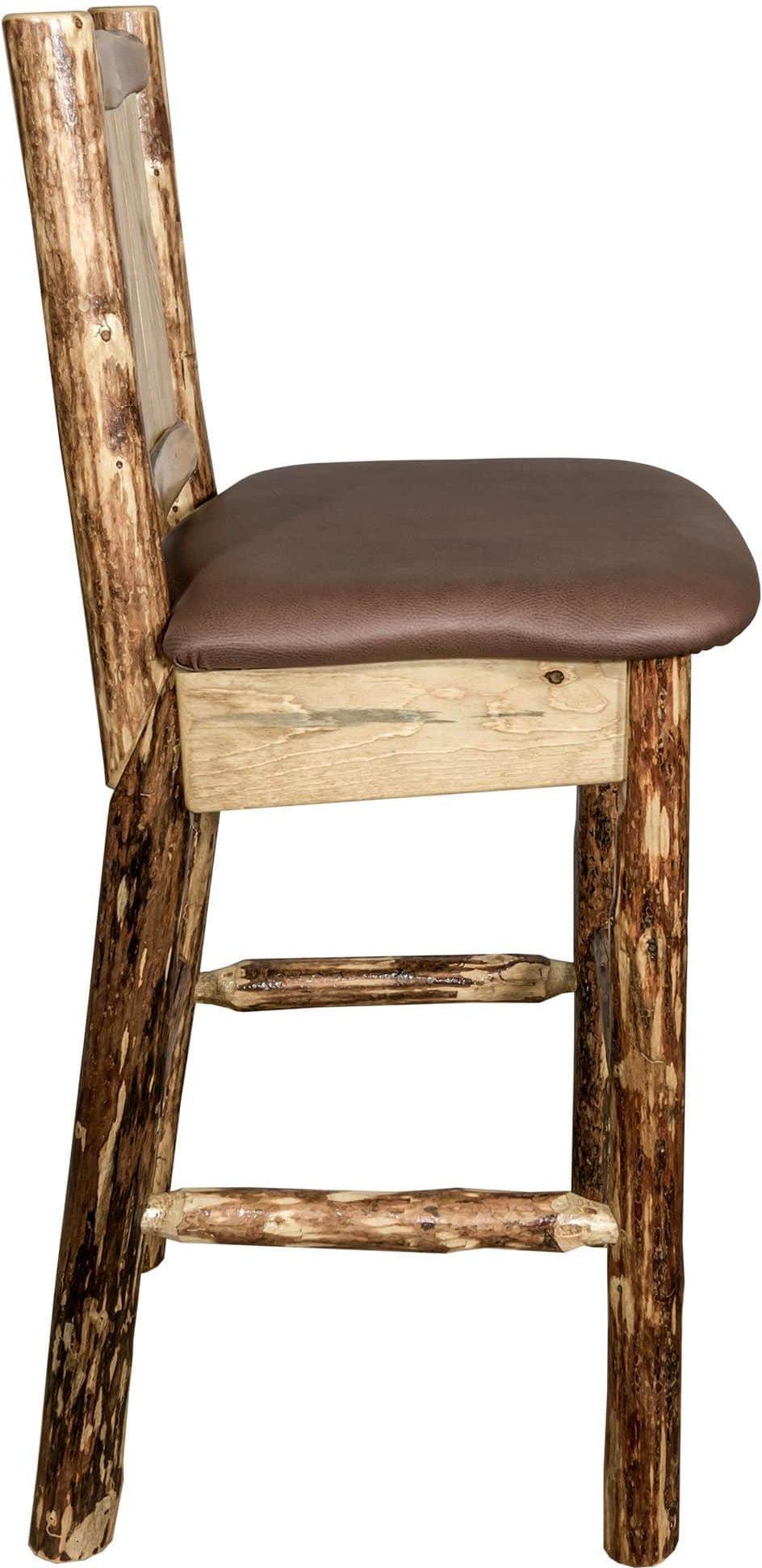Montana Woodworks Glacier Country Kollektion Rückenunterstützter Barhocker mit Lasergravurdesign - Sattelpolsterung